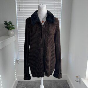 Designers Originals Brown Cable Knit Zip-Up Sweater 🟫 | Cozy Winter Core